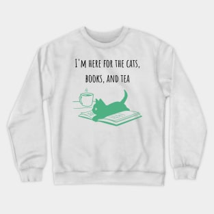 Cat, Books, and Tea Green Crewneck Sweatshirt